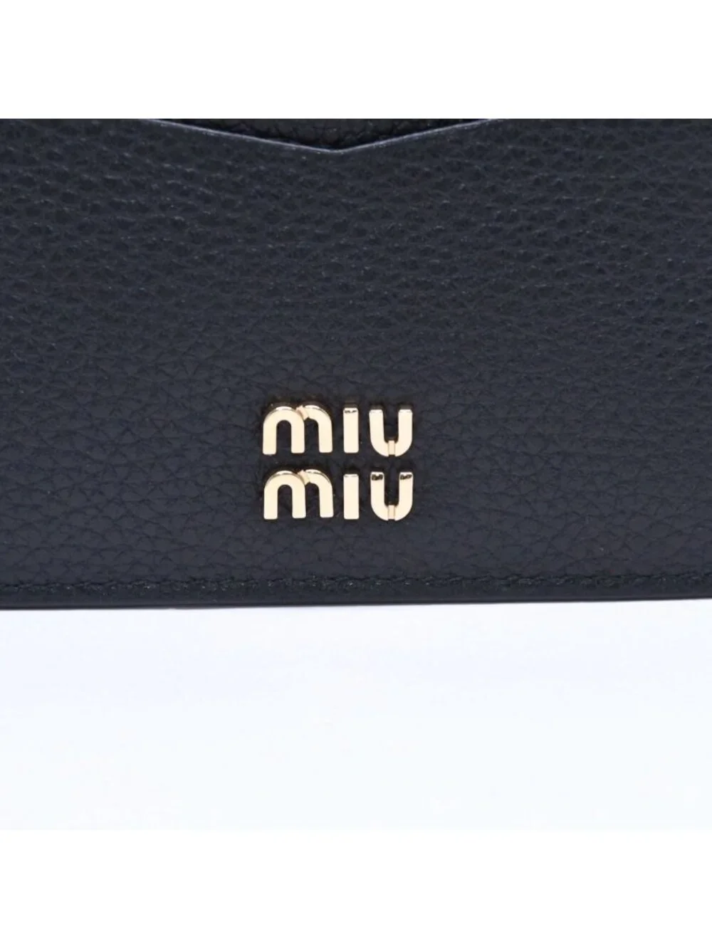 Miu Miu Metal Logo Card Case Black Calfskin Gold
